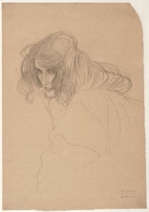 Üç Çeyrek Profilde Bir Kadın Kafasının Çalışması (Beethoven Frizinde İffet Çalışması), c.1901-02 (kağıt üzerine siyah tebeşir) by Gustav Klimt
