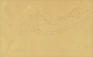 Kadın Sırtüstü Yatarken, Kısmen Giyinmiş by Gustav Klimt