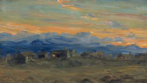 Akşam ışığında dağ çiftliği by Gustav Wentzel