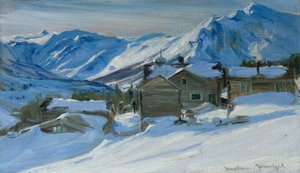 Kar manzarasında dağ çiftliği by Gustav Wentzel