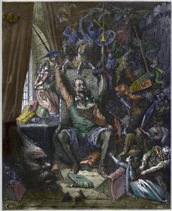 Don Kişot, hayallerinin hayaletleriyle çevrili çalışma odasında - Miguel Cervantes