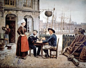 2 adam (bir denizci ve bir Breton balıkçı) bir barda Breton garsonu Saint Malo ile sohbet ediyor