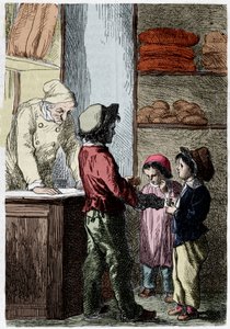Gavroche çocuklara ekmek veriyor - hasta Victor Hugo