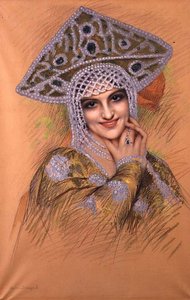 İnci Başlıklı Genç Kadın (kağıt üzerinde pastel) by Gustave Brisgand