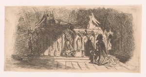 Adam gotik bir mezarın önünde diz çöküyor by Gustave Buschmann