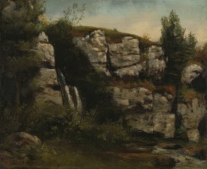 Kayalar ve şelale ile manzara. 1872 by Gustave Courbet
