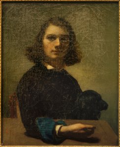 Siyah köpek ile küçük sanatçı portre by Gustave Courbet