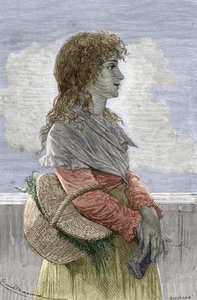Fransız Devrimi: "" Manon'un Portresi (Jeanne Marie) Roland Philipon dite Madame Roland (1754-1793), Girondin partisi üyesi, genç kız" - Gustave Demoulin'in "" Şanlı Kadınlar"ından gravür - 1887 - "" Manon ( 