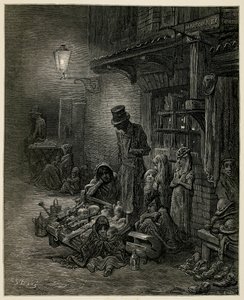 Eşyalarıyla fakir bir aile. by Gustave Dore