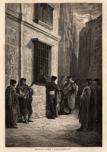 Ay ışığında, Cordoba sokaklarında bir serenat, âşık elinde gitar, tel örgü pencereden nişanlısıyla alçak sesle konuşur, şiirler okur ya da şarkı söyler. Gustave Dore