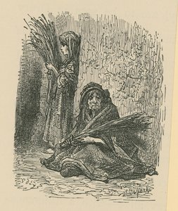 Kuru çiçekler satan bir kadın ve genç bir kız by Gustave Dore