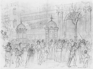 Paris Kuşatması albümü, Boulevard Montmartre, Ocak 1871 (kağıt üzerinde kalem ve kahverengi mürekkep yıkama ve kurşun kalem) by Gustave Dore