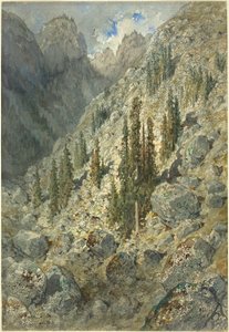 Ağaçlar ve Kayalar ile Bir Alp Vadisi by Gustave Dore