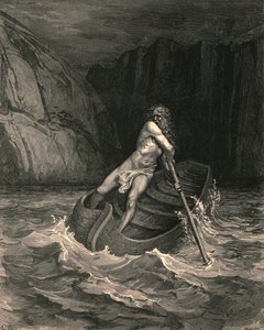 Ve lo ! Bize doğru havlayarak geliyor, c1890 yaşında yaşlı bir adam. by Gustave Dore
