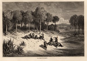 Portakallar Savaşı, Carcagente tarafından, Gustave Dore (1832-1883) tarafından C.Davillier ile İspanya yolculuğunu göstermek için çizimi, 1862. Edouard Charton tarafından düzenlenen “Le tour du monde” deki gravür by Gustave Dore