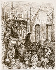 Billingsgate, Landing the Fish, William Blanchard Jerrold (1826-94) tarafından yazılmış ve Hildibrand tarafından oyulmuş, 'London, a Pilgrimage'dan. 1872 by Gustave Dore