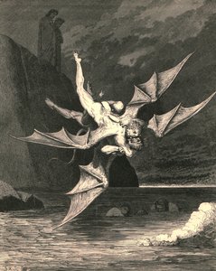 Ama diğeri çakır kuşu olduğunu kanıtladı... ve kaynayan göle her ikisi de düştü, c1890. by Gustave Dore