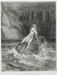 Charon, Cehennemin Kayıkçısı, Dante Alighieri (1265-1321) tarafından yazılan İlahi Komedya'dan (Cehennem) Stephane Pannemaker (1847-1930) tarafından oyulmuş, c.1868 by Gustave Dore