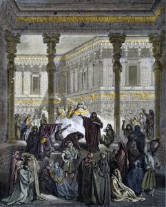 Daniel, Baal rahiplerini şaşırtıyor - Daniel, Bel rahiplerini karıştırıyor - - Gustave Dore (1832-1883) tarafından yazılan “” İncil illustree” deki gravür - “” The Dore Bible” dan gravür by Gustave Dore