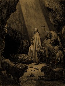 Daniel aslanlar ininde, Doré tarafından. - Kutsal Kitap by Gustave Dore
