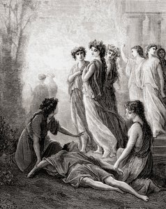 Daphnis et Alcimadure, 19. yüzyılın sonlarında Fables de La Fontaine baskısından (ahşap gravür)
