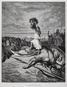 David, Goliath'ı öldürür, Dore İncilinden Örnek by Gustave Dore