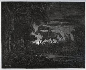Don Kişot ve Sancho Panza, kalın ve bilinmeyen bir ormandaki maceranın başlangıcında - Miguel Cervantes