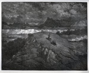 Don Kişot ve Sancho Panza dağlık bir bölgede maceralarına devam ediyor, Sierra Morena - Miguel Cervantes