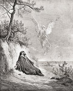 Bir melek tarafından beslenen İlyas. Gustave Dore'un İncil'den bir çalışmasından sonra. Gustave Dore'un Yaşamı ve Anılarından, 1885'te yayınlandı. by Gustave Dore
