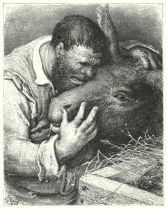 Gustave Dore'un Don Kişot'u: "'Buraya gel' dedi, 'dostum; sen sadık yoldaş ve seyahatlerimde ve sefaletlerimde ortaksın'" (gravür) by Gustave Dore
