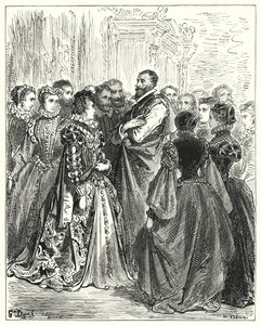 Gustave Dore'un Don Kişot'u: "Don Antonio'nun karısı, konuğunu onurlandırmak için birkaç arkadaşını bir baloya davet etmişti" (gravür) by Gustave Dore