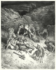 Gustave Dore'un Don Kişot'u: "Felixmarte beş devi ortasından nasıl kesti" (gravür) by Gustave Dore
