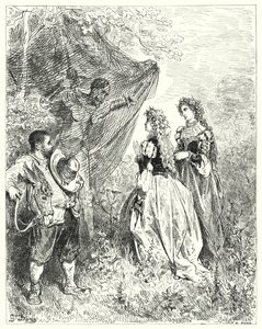 Gustave Dore'un Don Kişot'u: "'Şimdi, efendim, eğer bize eşlik etmenize izin verirseniz, çok hoş karşılanacaksınız'" (gravür) by Gustave Dore