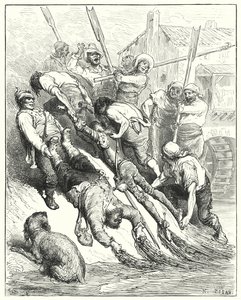 Gustave Dore'un Don Kişot'u: "İkisi de karaya çekildiler, susamaktan çok sırılsıklamdılar" (gravür) by Gustave Dore