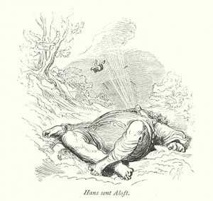Hans Sent Aloft (gravür) by Gustave Dore