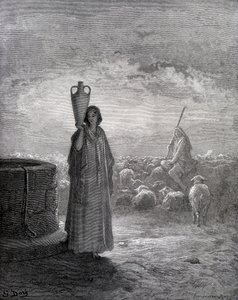 Yakup Laban sürülerini güdüyor by Gustave Dore