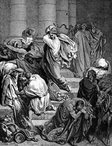 İsa Mesih, Tapınak tüccarlarını kovalar. Gustave Doré