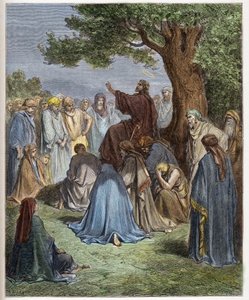İsa kalabalığa vaaz ediyor - İsa kalabalığa vaaz ediyor - İsa kalabalığın önünde vaaz ediyor - - Gustave Dore (1832-1883) tarafından yazılan “The Bible illustree” gravürü - “The Dore Bible” dan gravür by Gustave Dore
