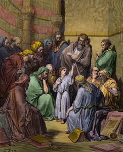 İsa Tapınakta Doktorlarla - Tapınakta Doktorlar Arasında İsa - Gustave Dore (1832-1883) tarafından gravür - daha sonra boyama by Gustave Dore
