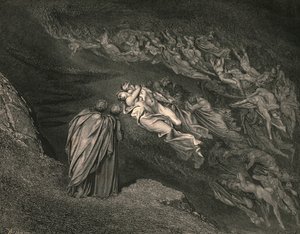 Aşk bizi bir ölüme getirdi: Caina, hayatımızı bölen ruhu bekler, c1890. by Gustave Dore