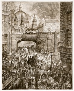 Ludgate Hill, William Blanchard Jerrold (1826-94) tarafından yazılan 'London, a Pilgrimage'dan. 1872 by Gustave Dore