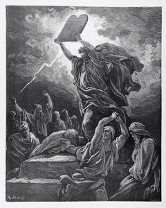 Musa, Kanun Levhalarını Kırıyor, Hotelin tarafından kazınmış, 1868 dolayları by Gustave Dore