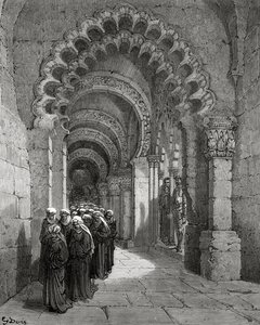 Miguel Cervantes'in 'Don Kişot de la Mancha'sından Kızların Yas Alayı, Heliodore Joseph Pisan tarafından kazınmış, c.1875 by Gustave Dore