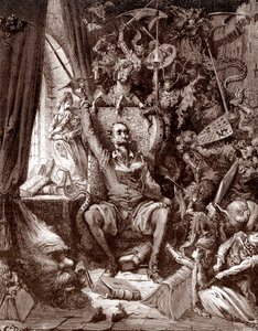 Miguel de Cervantes'in (1547-1616) “L'Ingenieux Hidalgo Don Quixote de la Manche (Quixote - Quijote)” için Gustave Dore (1832-1883) tarafından Gravür, 1863 Koleksiyon ayrıcalığı by Gustave Dore