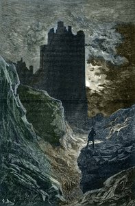 Romantizm: “” The Castle of Fear”” IIllustration by Gustave Dore (1832-1883) (Korkunun kalesi, romantizm, çizim Gustave Dore) Özel koleksiyon by Gustave Dore