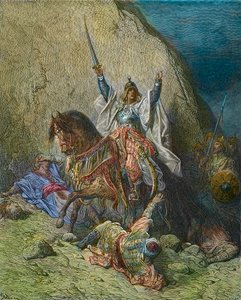 Muhteşem Selahaddin - Kral Selahaddin (1138-1193) (Salah al Din Yusuf el-Ayyubi (el Eyyubi) Haçlı seferlerine karşı Müslüman kuvvetlerinin komutanı - Gustave Dore tarafından 19. yüzyıl renkli gravür - Haçlı Seferleri Tarihinden Joseph-Francois Michaud by Gustave Dore