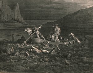 Her ikisi de gemiye biner atmaz, dalgaları keserek, c1890. by Gustave Dore