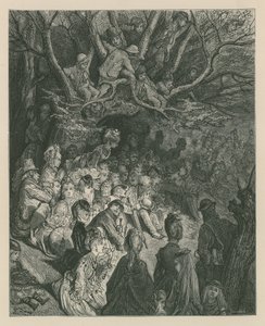 Bir nehir kıyısından bir tekne yarışını izleyen seyirciler by Gustave Dore