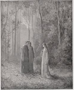 İlahi Komedya (La Divina Comedia, La Divine Comedie), Purgatorio, Canto 5: Dante, Pia de Tolomei (Tolommei) ile konuşuyor - Dante Alighieri (1265-1321) - Gustave Dore