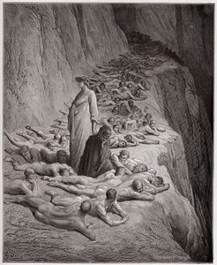 İlahi Komedya (La Divina Comedy, La Divine Comedie), Purgatorio, Canto 19: Hırslıların ruhları: Adrian V Dante ile konuşuyor - Dante Alighieri (1265-1321) - Gustave Dore